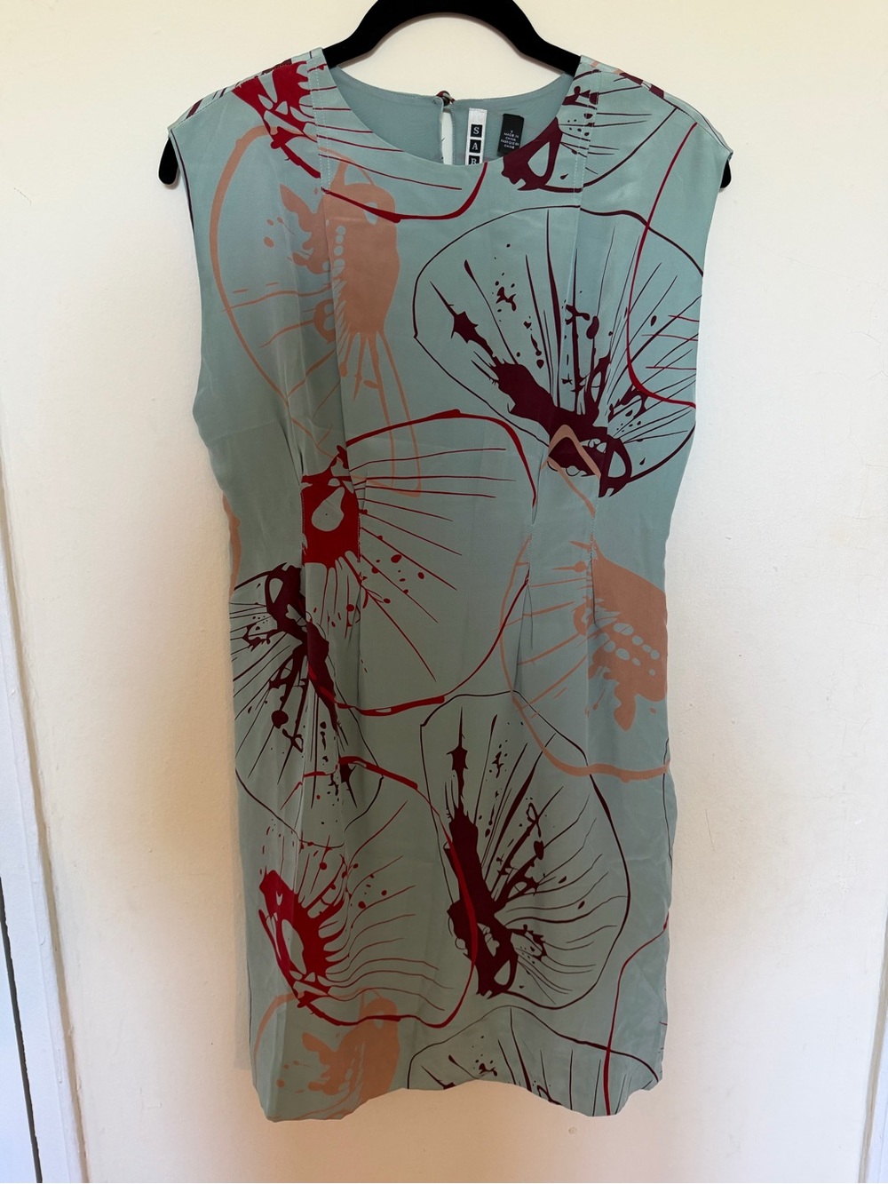 Anthropologie Seafoam Green Shift Dress with Rust and Tan Floral Print